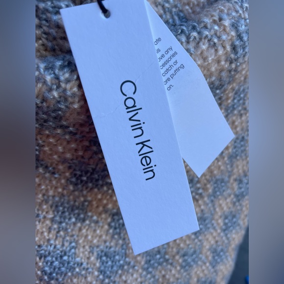 Calvin Klein open stitch hounds tooth funnel neck sweater - Picture 3 of 6